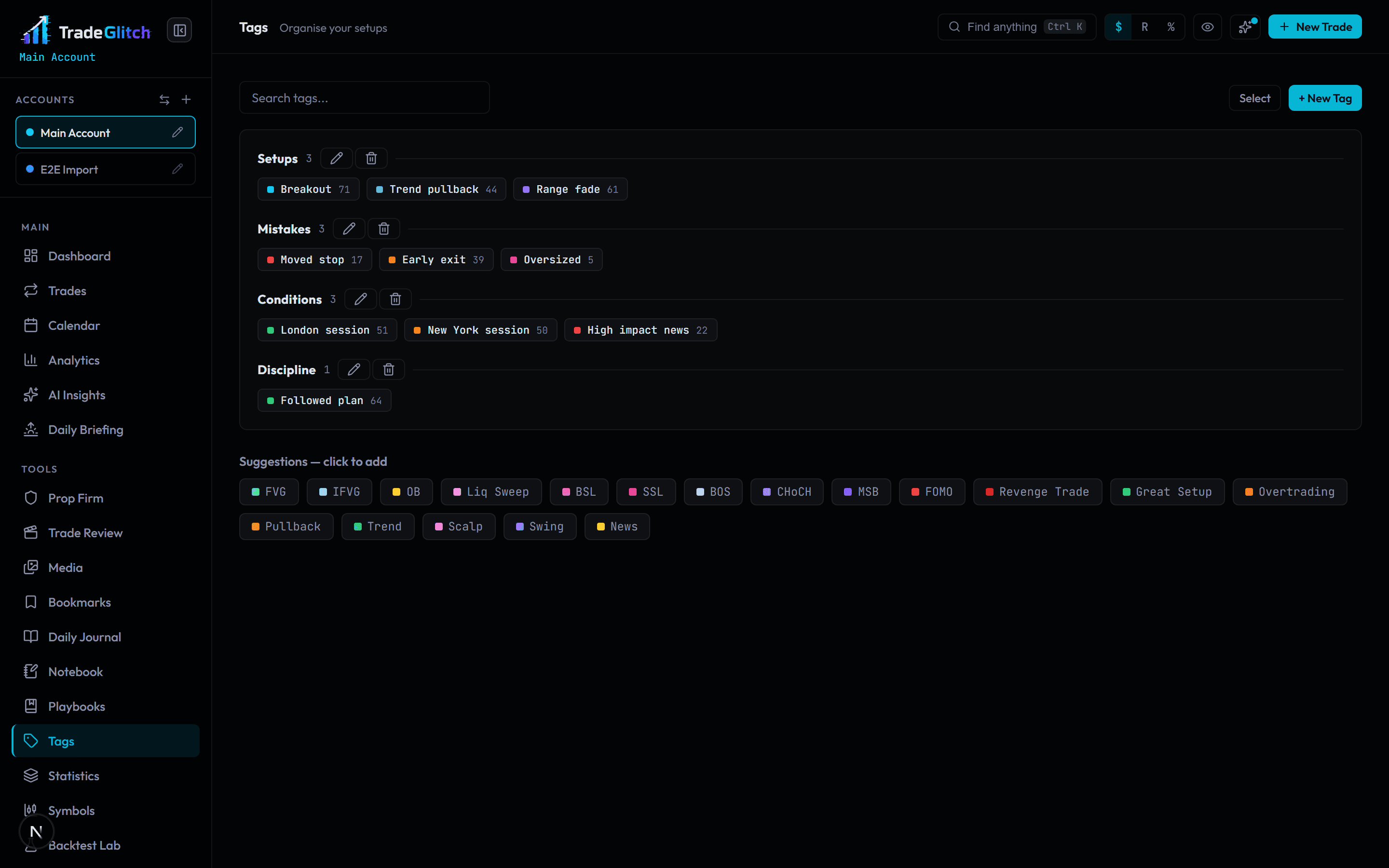 Tags in TradeGlitch